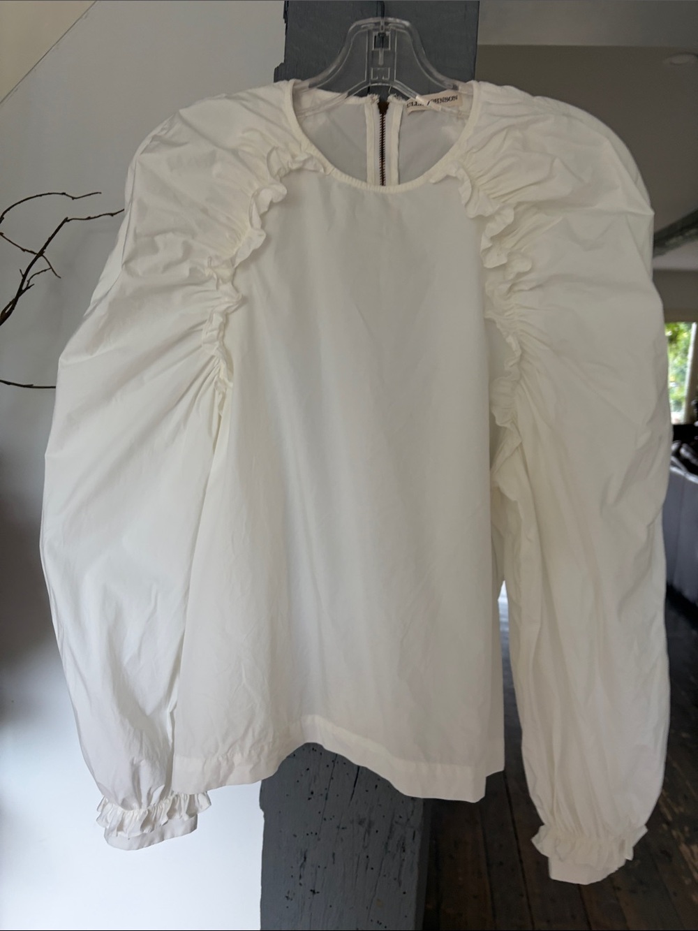 Ulla Johnson White Puff-Sleeve Ruffle Blouse